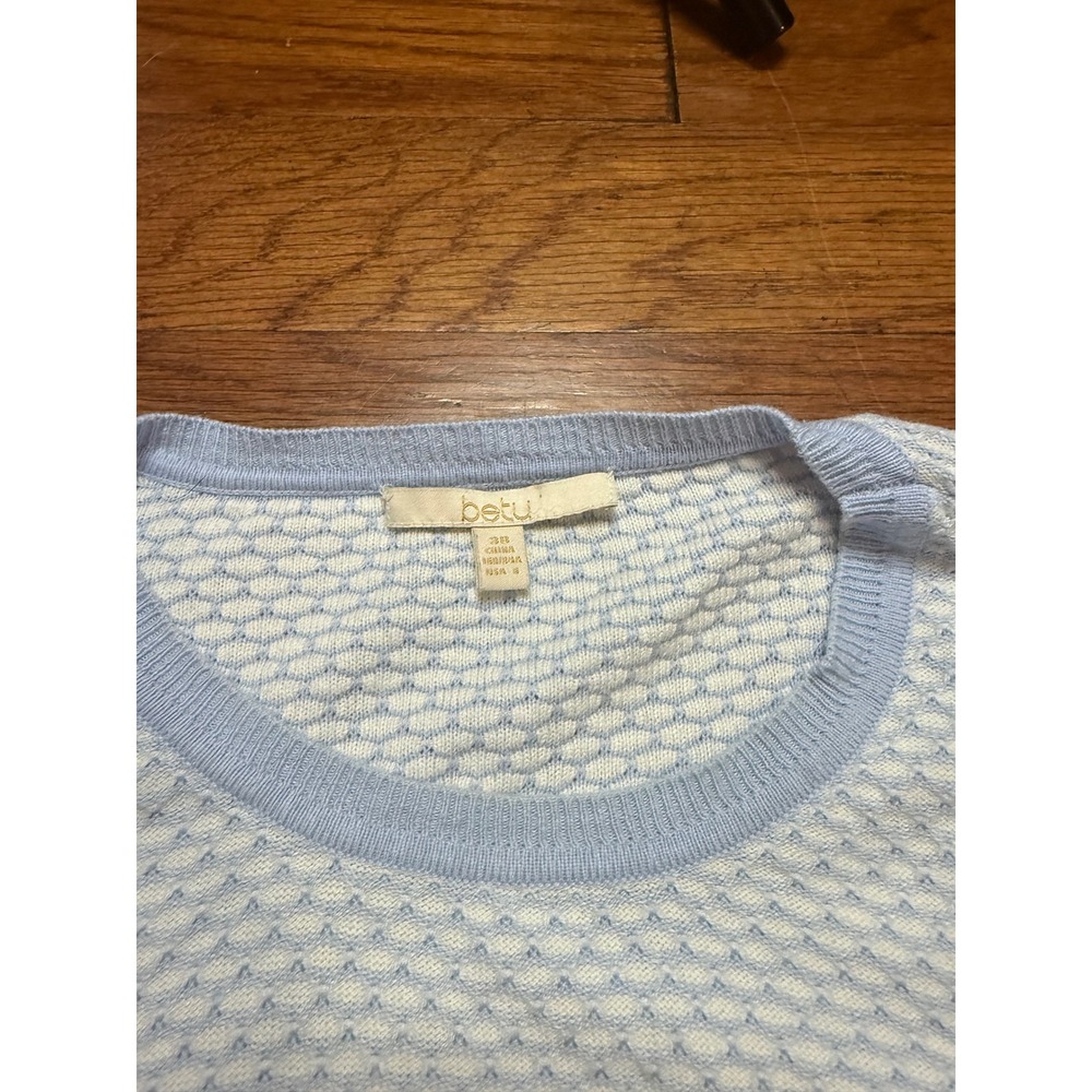 Betu Womens Light Blue Textured Knit Sweater Metallic Stripes Size S